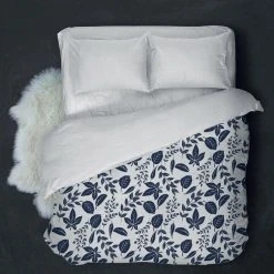 Mortreux Couette Imprimée Double Face 220x240 Cm Feuilles Bleues