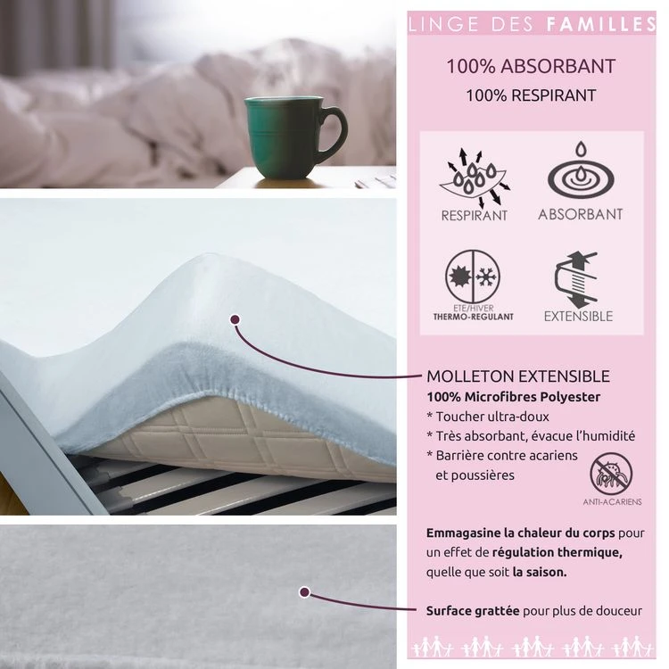 LINGE DES FAMILLES Protège Matelas Respirant - Molleton 100% Microfibres - Bonnet 30 Cm - Certifié Oeko-Tex® 6 LINGE DES FAMILLES Protège Matelas Respirant - Molleton 100% Microfibres - Bonnet 30 Cm - Certifié Oeko-Tex® – Image 4