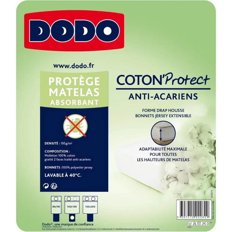 DODO Protège matelas absorbant en molleton anti acariens COTON PROTECT DODO Protège Matelas Absorbant En Molleton Anti Acariens COTON PROTECT -vidaXL BOUTIQUE B2CD 1131