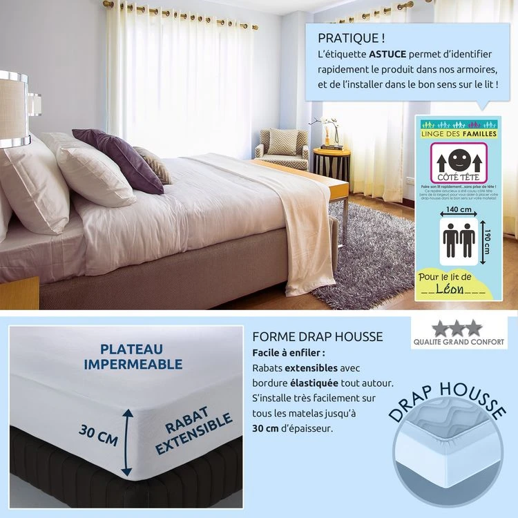 LINGE DES FAMILLES Protège Matelas imperméable et respirant - Bonnet 30 cm - Certifié Oeko-Tex® LINGE DES FAMILLES Protège Matelas Imperméable Et Respirant - Bonnet 30 Cm - Certifié Oeko-Tex® -vidaXL BOUTIQUE B2CD 1157