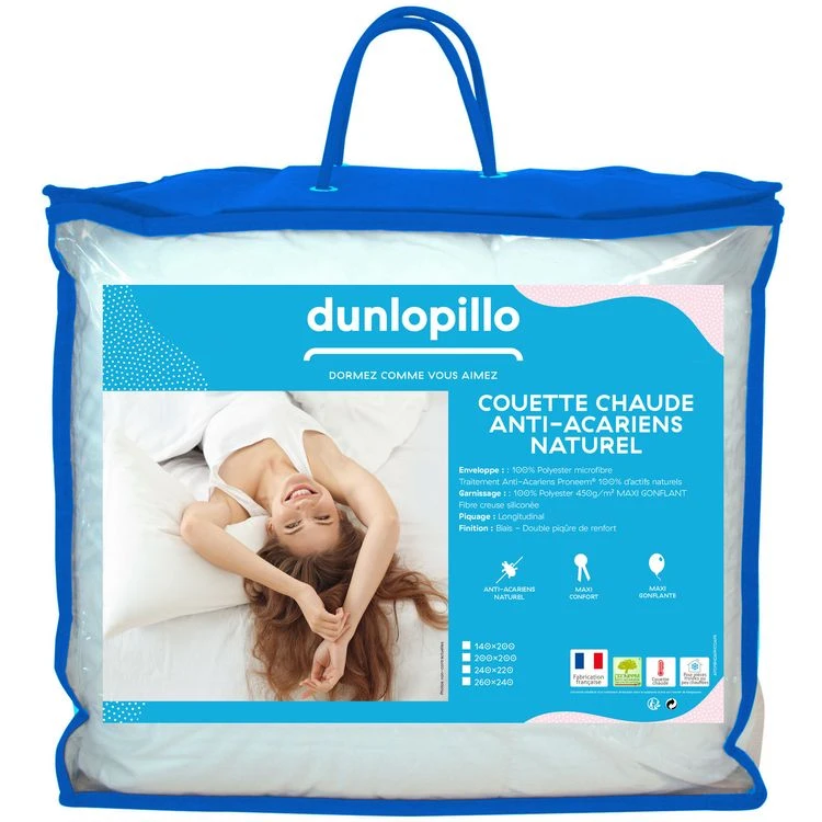 DUNLOPILLO Couette Synthétique Chaude En Polyester Traitement Anti-acariens PRONEEM 450 G/m² 3 DUNLOPILLO Couette Synthétique Chaude En Polyester Traitement Anti-acariens PRONEEM 450 G/m²