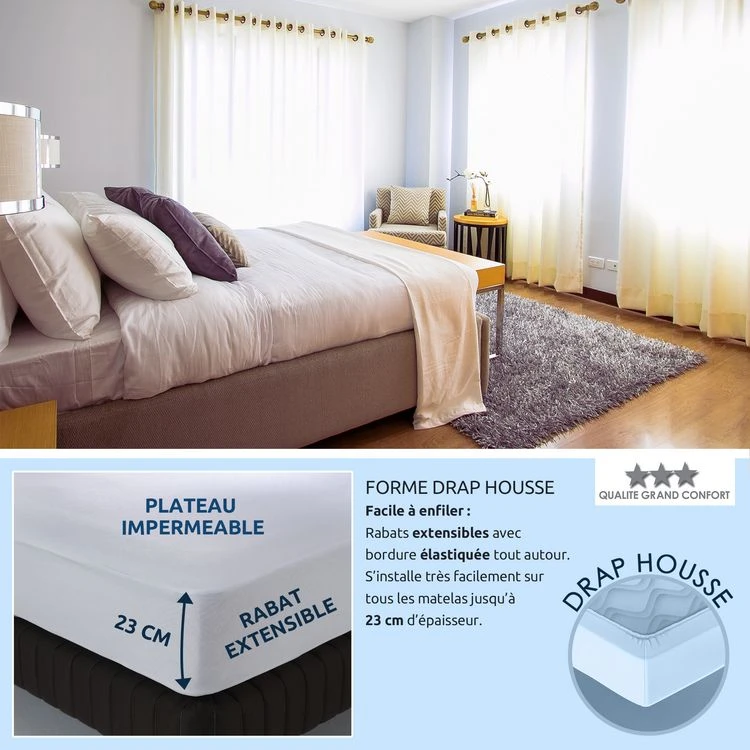 LINGE DES FAMILLES Protège-matelas Imperméable & Etirable - 100% Microfibres - Certifié Oeko-Tex® 7 LINGE DES FAMILLES Protège-matelas Imperméable & Etirable - 100% Microfibres - Certifié Oeko-Tex® – Image 5