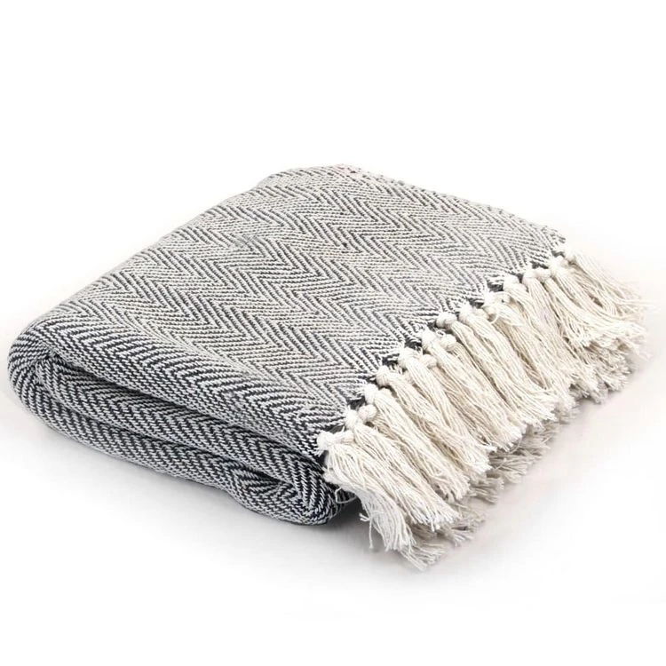 VIDAXL Couverture Coton A Chevrons 220 X 250 Cm Bleu Marine 3 VIDAXL Couverture Coton A Chevrons 220 X 250 Cm Bleu Marine