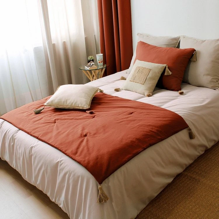 No name Édredon Panama 90x190 cm pompons jute terracotta No Name Édredon Panama 90x190 Cm Pompons Jute Terracotta -vidaXL BOUTIQUE B2CD 1364