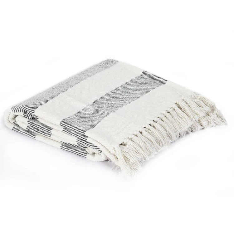 VIDAXL Couverture Coton Rayures 125 X 150 Cm Anthracite 4 VIDAXL Couverture Coton Rayures 125 X 150 Cm Anthracite – Image 2