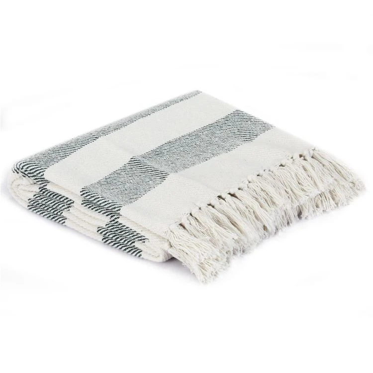 VIDAXL Couverture Coton Rayures 125 X 150 Cm Vert Fonce 4 VIDAXL Couverture Coton Rayures 125 X 150 Cm Vert Fonce – Image 2