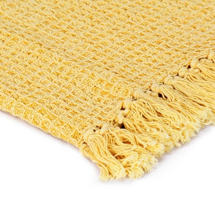 VIDAXL Couverture En Coton 160 X 210 Cm Jaune Moutarde 5 VIDAXL Couverture En Coton 160 X 210 Cm Jaune Moutarde – Image 3