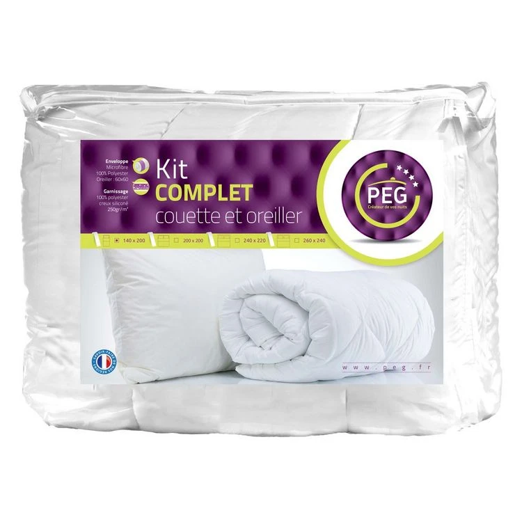 PEG Pack Couette 250 G/m² + Oreiller(s) Moelleux Polyester 3 PEG Pack Couette 250 G/m² + Oreiller(s) Moelleux Polyester