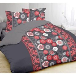 Mortreux Couette Imprimée Double Face 220x240 Cm Fleurs Rouge