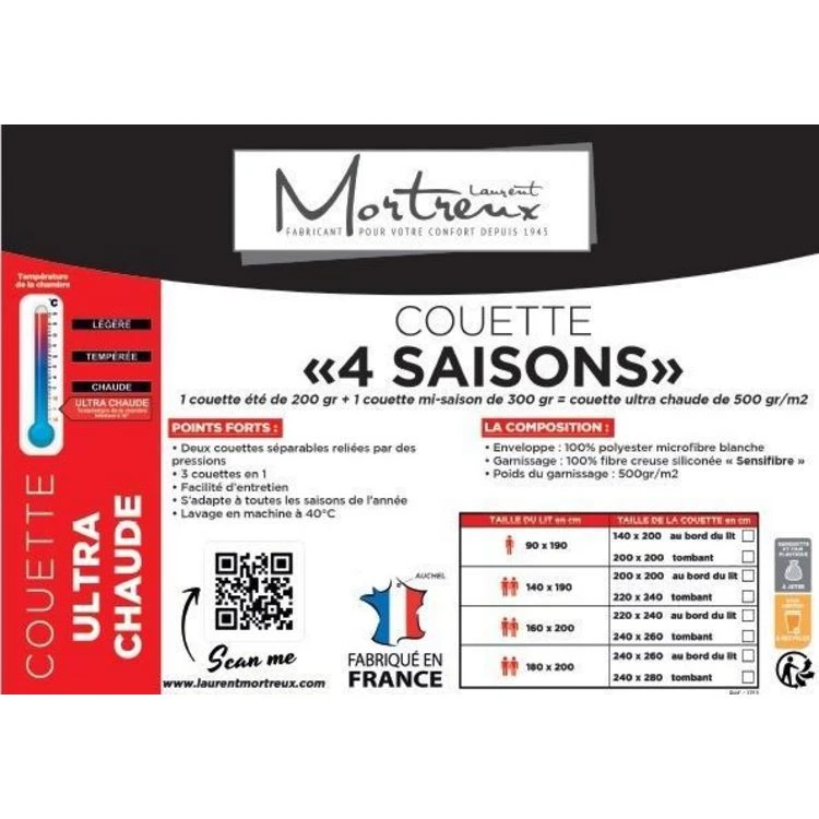 Mortreux Couette Blanche 4 saisons Mortreux Couette Blanche 4 Saisons -vidaXL BOUTIQUE B2CD 319