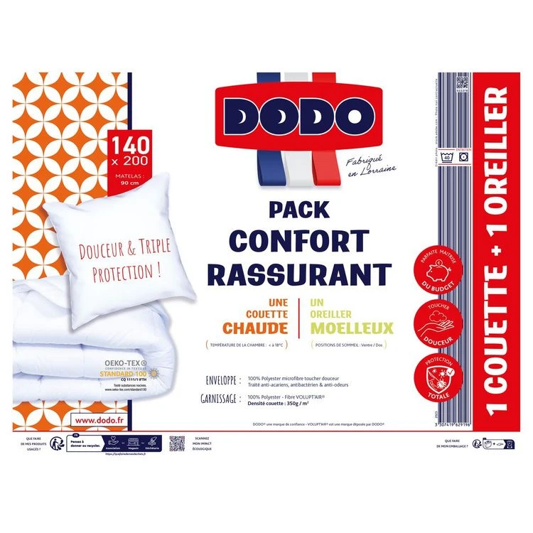 DODO Pack Couette Chaude 350 G/m² + Oreiller(s) Moelleux Anti Acariens CONFORT RASSURANT 4 DODO Pack Couette Chaude 350 G/m² + Oreiller(s) Moelleux Anti Acariens CONFORT RASSURANT – Image 2