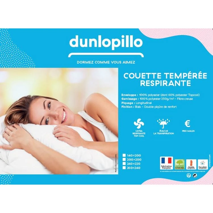 DUNLOPILLO Couette Synthétique En Polyester Respirant TOP COOL 350 G/m² 4 DUNLOPILLO Couette Synthétique En Polyester Respirant TOP COOL 350 G/m² – Image 2