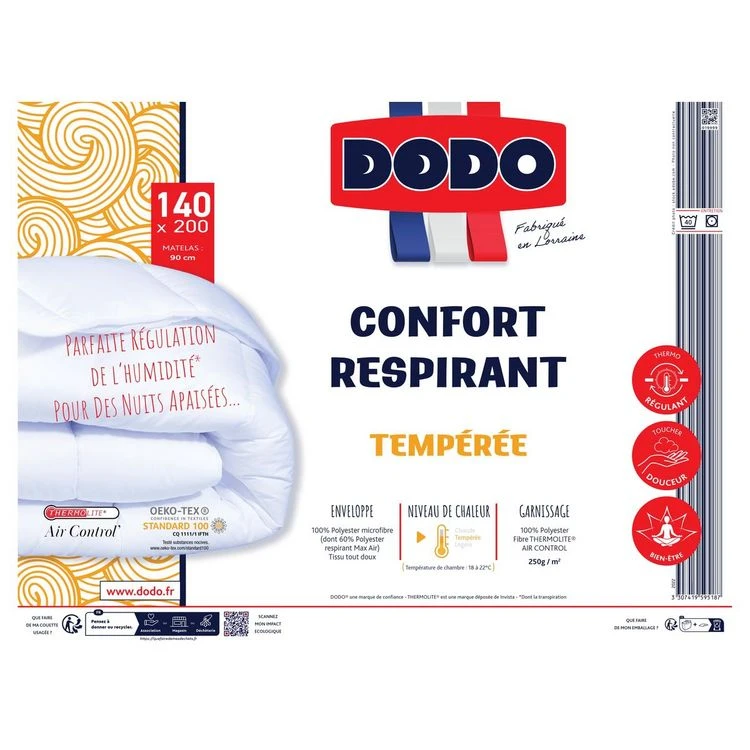 DODO Couette Tempérée En Polyester Fibre Thermolite Air Control 250g/m² CONFORT RESPIRANT 4 DODO Couette Tempérée En Polyester Fibre Thermolite Air Control 250g/m² CONFORT RESPIRANT – Image 2