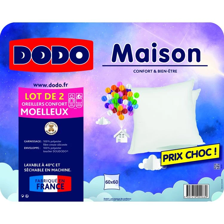 DODO Lot De 2 Oreillers Moelleux En Polyester 500g/m2 MAISON 5 DODO Lot De 2 Oreillers Moelleux En Polyester 500g/m2 MAISON – Image 3