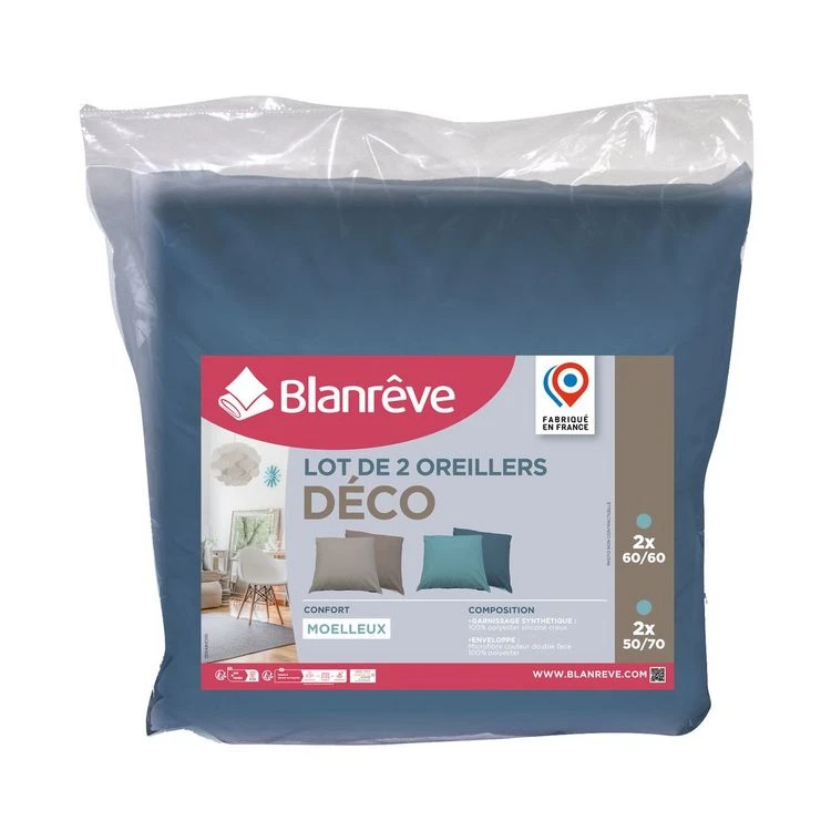 BLANREVE Lot De 2 Oreillers Bicolore Confort Moelleux 3 BLANREVE Lot De 2 Oreillers Bicolore Confort Moelleux