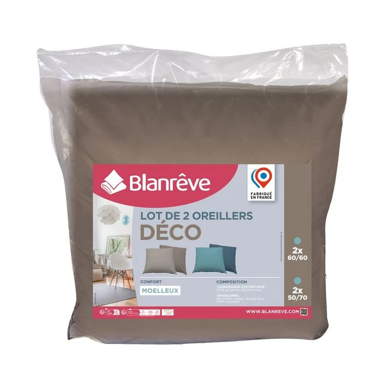BLANREVE Lot De 2 Oreillers Bicolore Confort Moelleux 4 BLANREVE Lot De 2 Oreillers Bicolore Confort Moelleux – Image 2