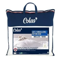 COLAS NORMAND Lot De 2 Oreillers Confort Moelleux En Coton Bio 550 G/m²