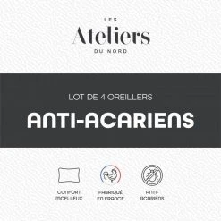 ATELIERS DU NORD Lot De 4 Oreillers Anti-acariens - 9 ATELIERS DU NORD Lot De 4 Oreillers Anti-acariens - -vidaXL BOUTIQUE B2CD 688
