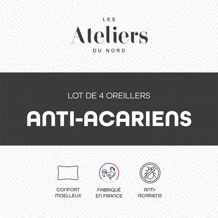 ATELIERS DU NORD Lot De 4 Oreillers Anti-acariens - 6 ATELIERS DU NORD Lot De 4 Oreillers Anti-acariens - – Image 4