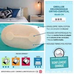 LINGE DES FAMILLES Oreiller Ergo Cervical 40x60 - Dispositif Médical Classe 1 - Ronflement Diminué, Soulage Dos + Nuque 10 LINGE DES FAMILLES Oreiller Ergo Cervical 40x60 - Dispositif Médical Classe 1 - Ronflement Diminué, Soulage Dos + Nuque -vidaXL BOUTIQUE B2CD 700