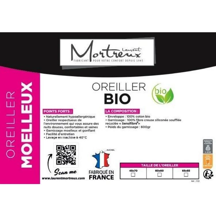 Mortreux Oreiller Blanc Coton Bio Moelleux 4 Mortreux Oreiller Blanc Coton Bio Moelleux – Image 2