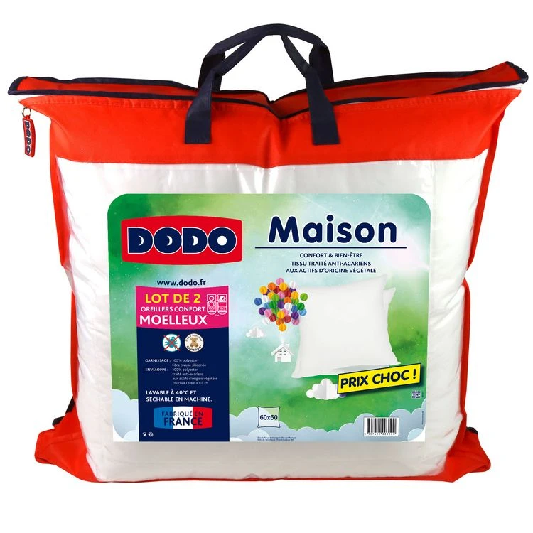 DODO Lot De 2 Oreillers Moelleux En Polyester Anti-Acariens 500gm/2 MAISON 3 DODO Lot De 2 Oreillers Moelleux En Polyester Anti-Acariens 500gm/2 MAISON