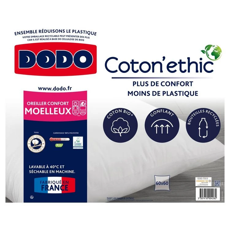 DODO Oreiller Moelleux En Coton Bio COTON'ETHIC 4 DODO Oreiller Moelleux En Coton Bio COTON'ETHIC – Image 2