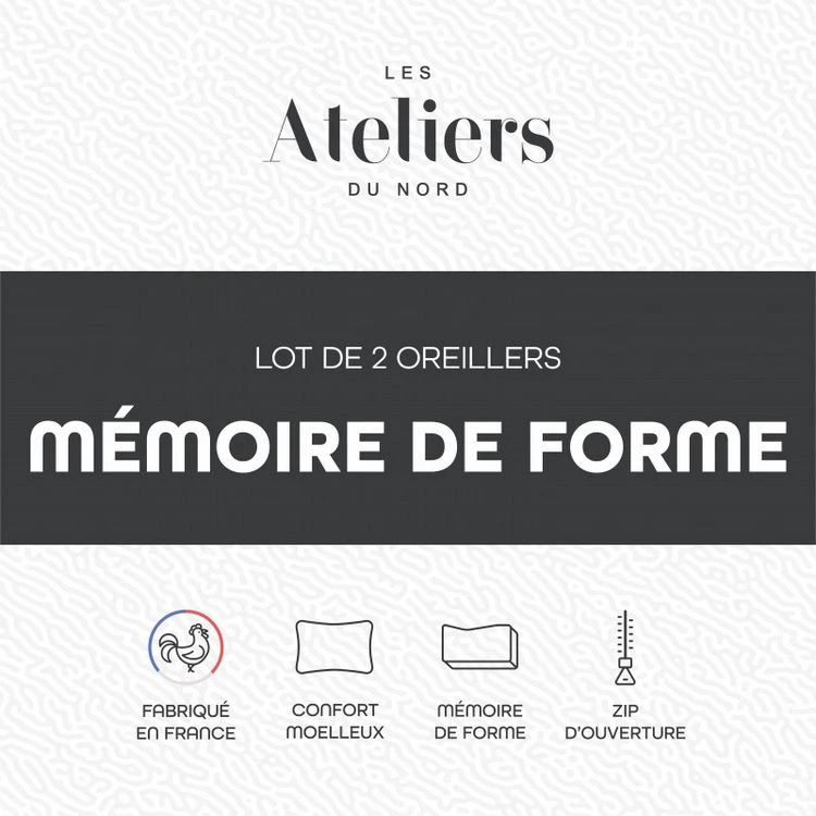 ATELIERS DU NORD Lot De 2 Oreillers Mémoire De Forme - 6 ATELIERS DU NORD Lot De 2 Oreillers Mémoire De Forme - – Image 4