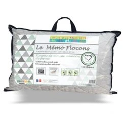 LINGE DES FAMILLES Oreiller à Flocons Mémoire De Forme - Soutien Moelleux - Lavable En Machine - Certifié Œko-Tex®