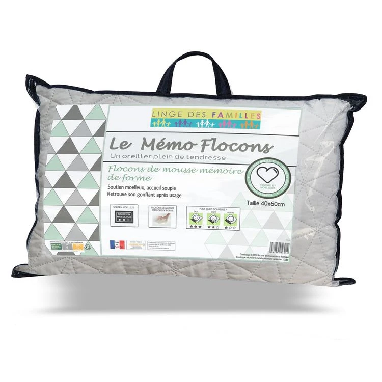 LINGE DES FAMILLES Oreiller à Flocons Mémoire De Forme - Soutien Moelleux - Lavable En Machine - Certifié Œko-Tex® 3 LINGE DES FAMILLES Oreiller à Flocons Mémoire De Forme - Soutien Moelleux - Lavable En Machine - Certifié Œko-Tex®
