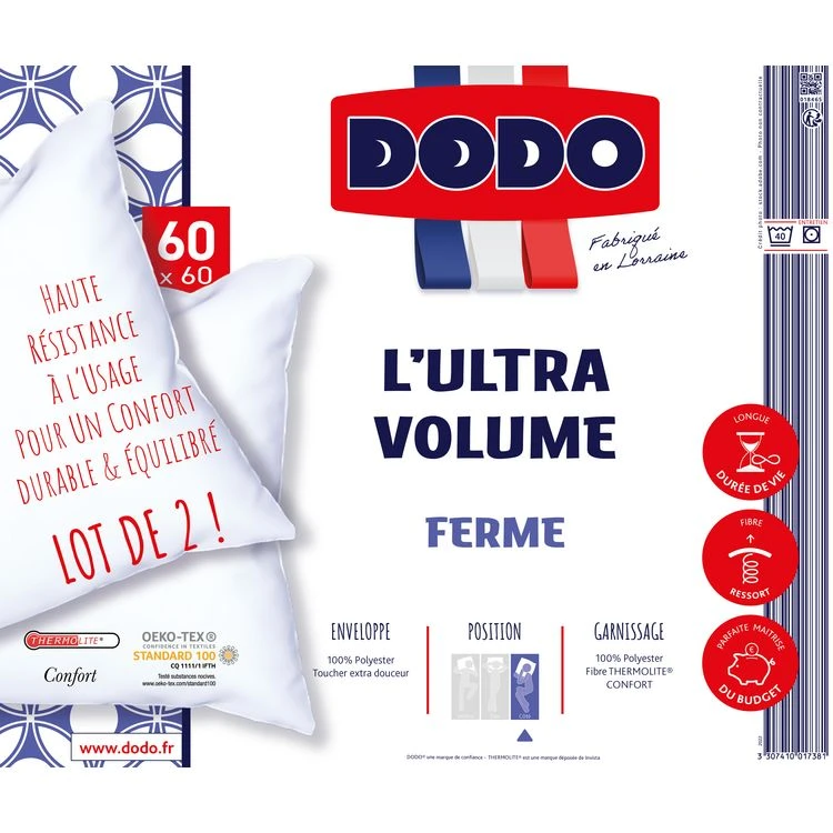 DODO Lot De 2 Oreillers En Microfibre Ferme Et équilibré ULTRA VOLUME 4 DODO Lot De 2 Oreillers En Microfibre Ferme Et équilibré ULTRA VOLUME – Image 2