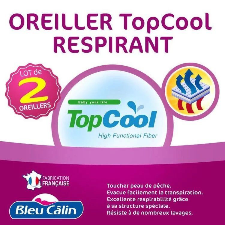 BLEUCALIN Lot 2 Oreillers Médium Anti-transpiration TOPCOOL 3 BLEUCALIN Lot 2 Oreillers Médium Anti-transpiration TOPCOOL