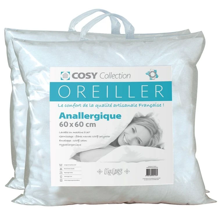 Le Linge De Jules Lot De 2 Oreillers 60X60 - Anallergique 3 Le Linge De Jules Lot De 2 Oreillers 60X60 - Anallergique