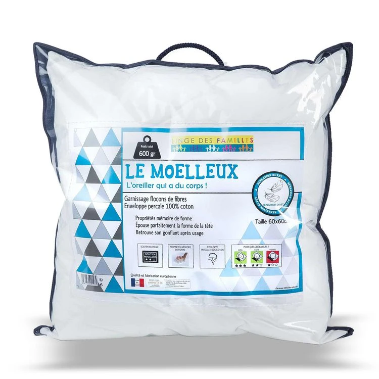LINGE DES FAMILLES Oreiller Moelleux 60x60 - Effet Duvet - Propriétés Mémoire De Forme - Qualité Hôtellerie 3 LINGE DES FAMILLES Oreiller Moelleux 60x60 - Effet Duvet - Propriétés Mémoire De Forme - Qualité Hôtellerie