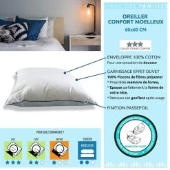 LINGE DES FAMILLES Oreiller Moelleux 60x60 - Effet Duvet - Propriétés Mémoire De Forme - Qualité Hôtellerie 8 LINGE DES FAMILLES Oreiller Moelleux 60x60 - Effet Duvet - Propriétés Mémoire De Forme - Qualité Hôtellerie -vidaXL BOUTIQUE B2CD 854