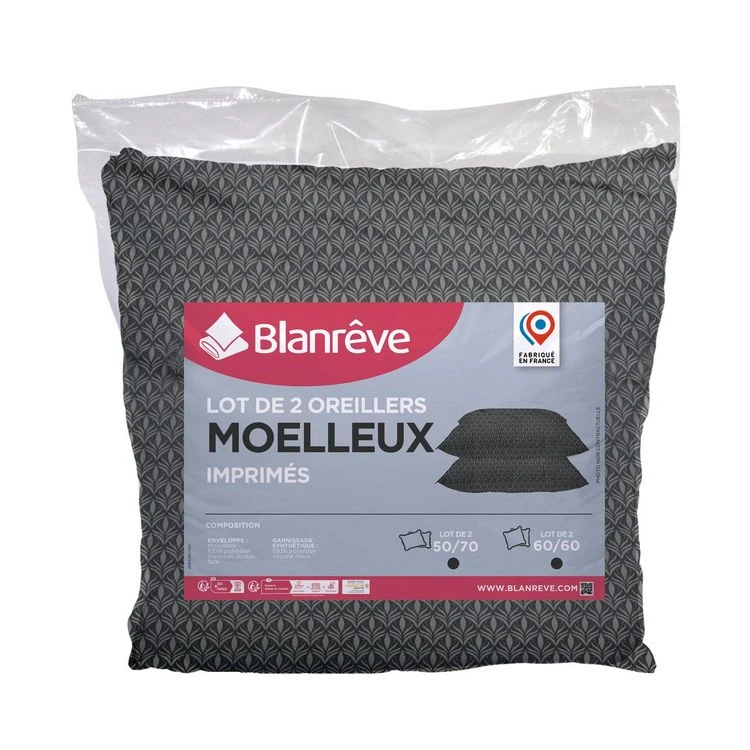 BLANREVE Lot De 2 Oreillers Moelleux En Microfibre Motif Art Déco 3 BLANREVE Lot De 2 Oreillers Moelleux En Microfibre Motif Art Déco