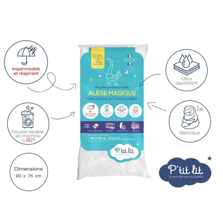 P'TIT LIT Alèse Bébé Imperméable En Coton 90x75cm 4 P'TIT LIT Alèse Bébé Imperméable En Coton 90x75cm – Image 2